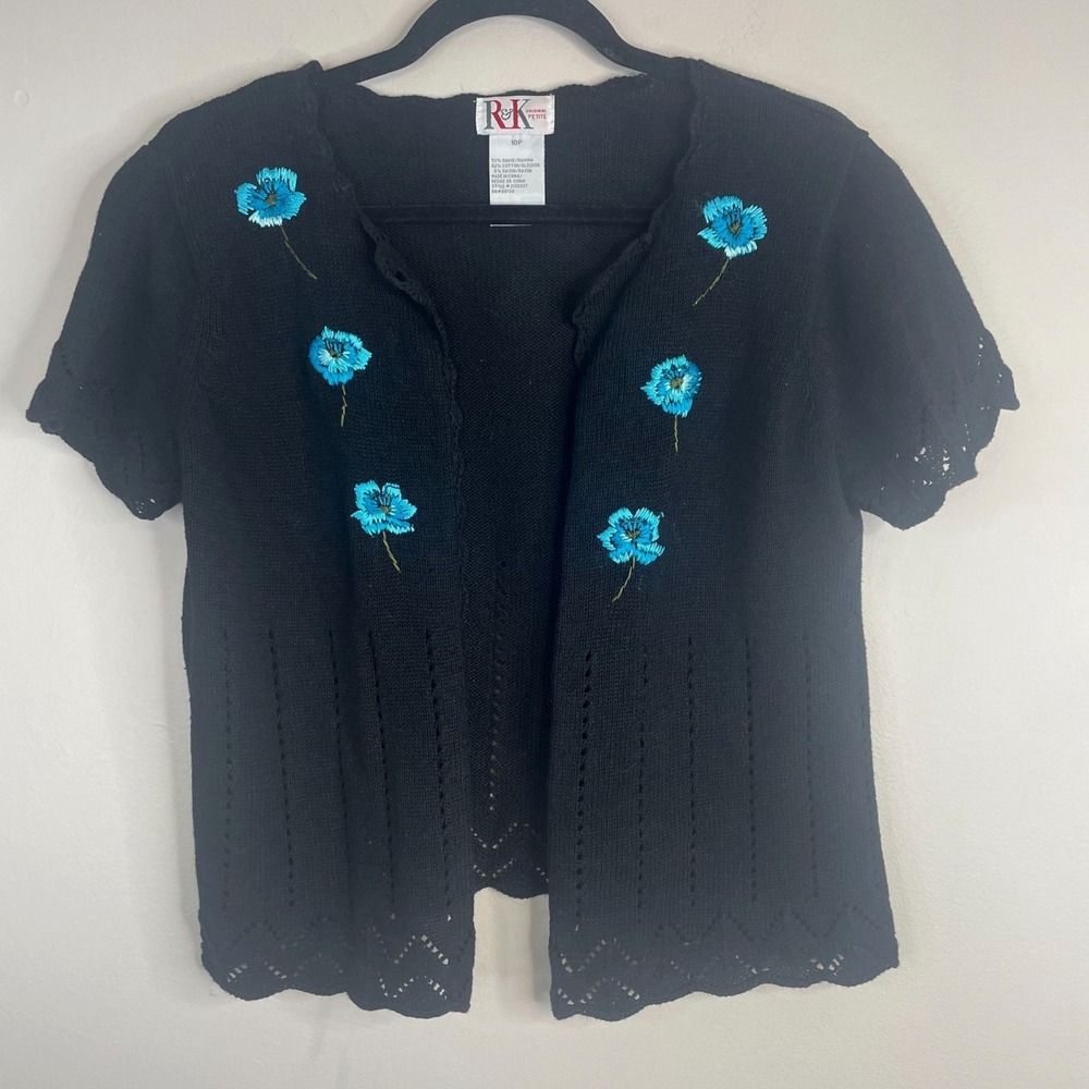Vintage Whimsigoth Embroidered Sweater 10 Petite Floral Fairy Faux Cardigan Work